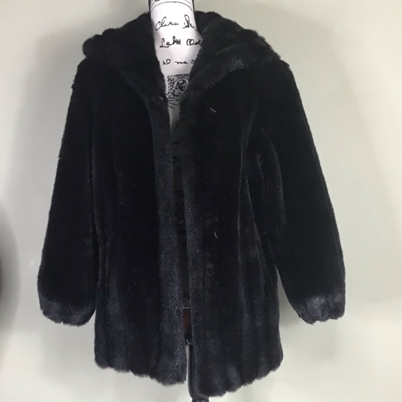 Jordache Vtg. 80’s Mob Wife black faux fur coat with orange lining  Sz. 7 EUC - Picture 2 of 7